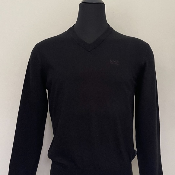 New Hugo Boss Sweater V Neck Black Wool Pullover Sweater S size - Picture 7 of 9